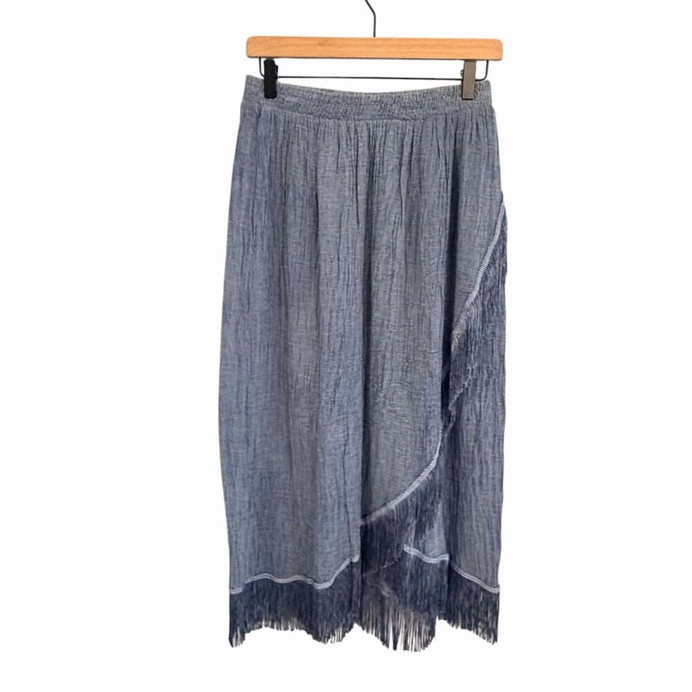VTG Anna Western Boho Fringe Maxi Wrap Skirt Size M Festival Coastal Cowgirl